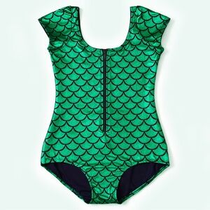 Living Dead Clothing Metallic Green Mermaid Scale Zip Front Bodysuit M Rare